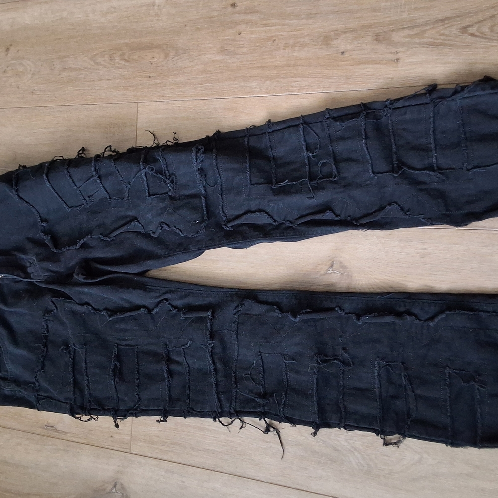 Black Distressed Patchwork Pants